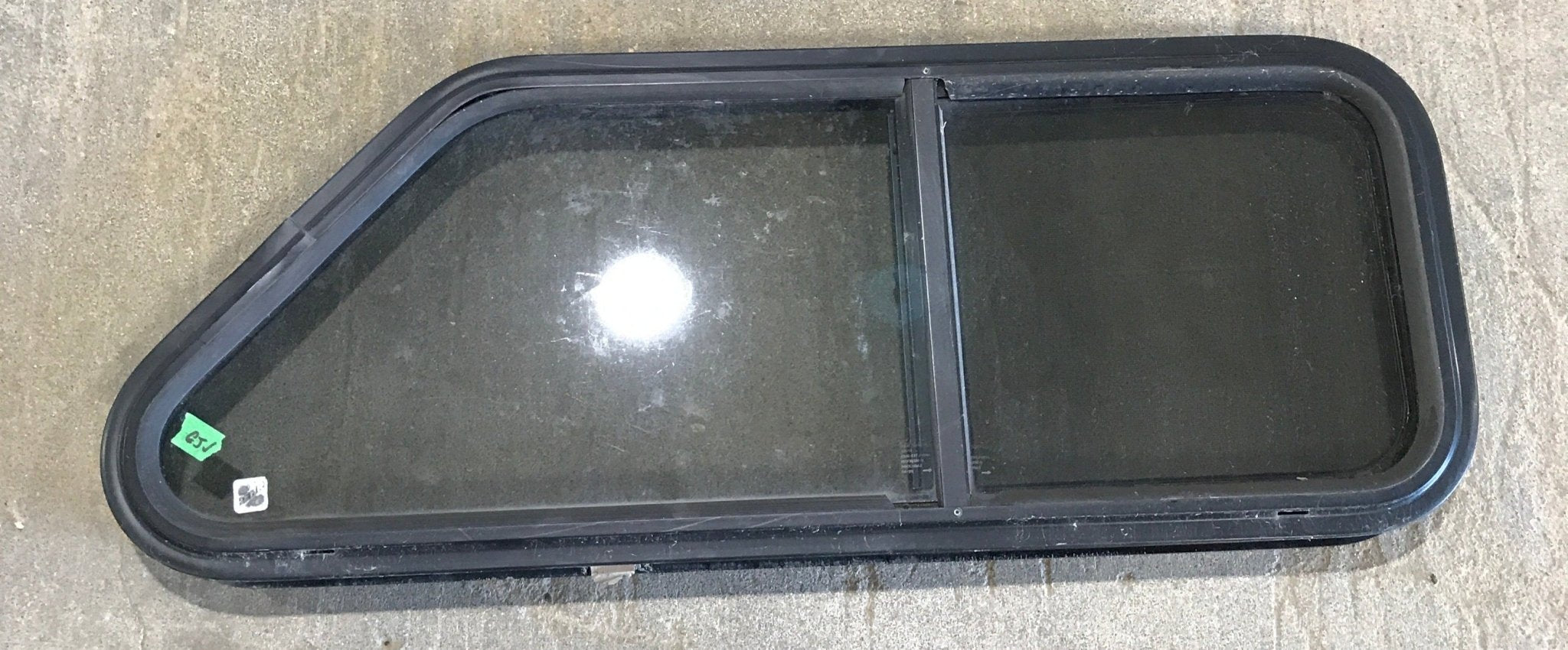 Used Slanted Black Radius Opening Window : 36 3/4" W x 13 1/2" H x 2" D - Young Farts RV Parts