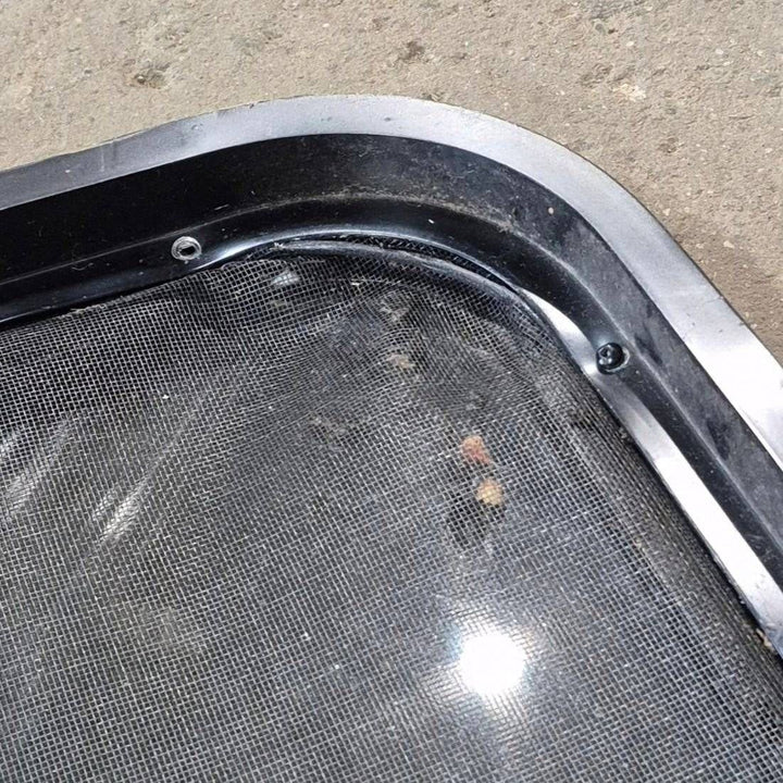 Used Slanted Black Radius Opening Window - 41 1/4" X 17 3/4" X 2" - Young Farts RV Parts