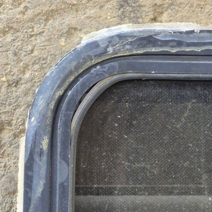 Used Slanted Black Radius Opening Window - 41 1/4" X 17 3/4" X 2" - Young Farts RV Parts