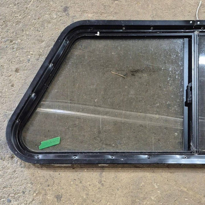 Used Slanted Black Radius Opening Window - 41 1/4" X 17 3/4" X 2" - Young Farts RV Parts