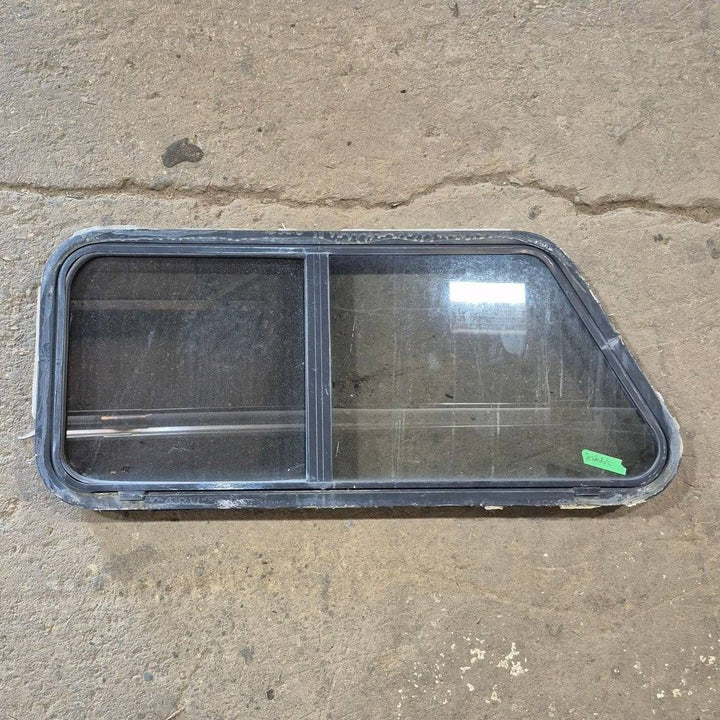 Used Slanted Black Radius Opening Window - 41 1/4" X 17 3/4" X 2" - Young Farts RV Parts