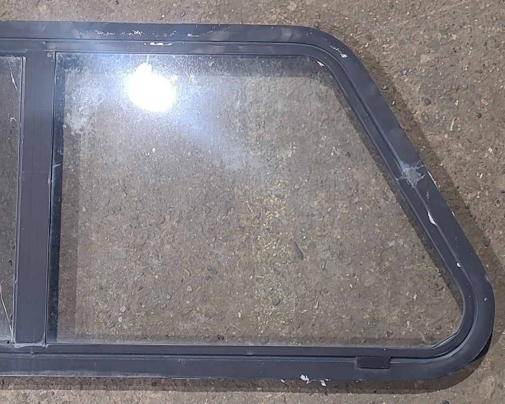 Used Slanted Black Radius Opening Window : 41 3/4" W x 17 3/4" H x 1 7/8" D - Young Farts RV Parts