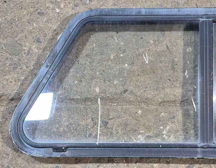 Used Slanted Black Radius Opening Window : 41 3/4" W x 17 3/4" H x 2" D - Young Farts RV Parts
