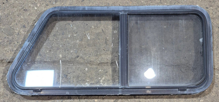 Used Slanted Black Radius Opening Window : 41 3/4" W x 17 3/4" H x 2" D - Young Farts RV Parts