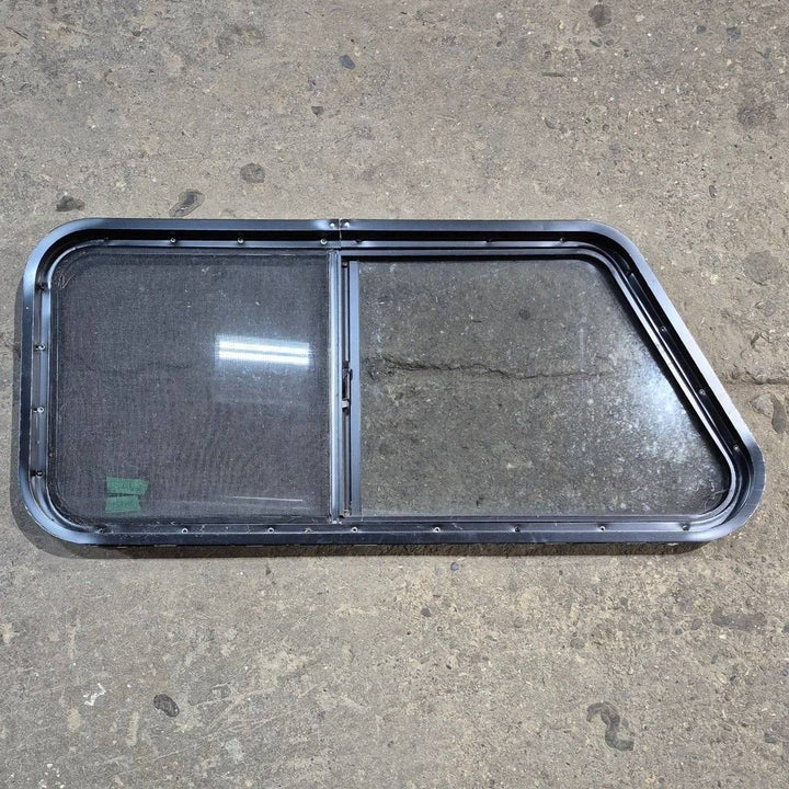 Used Slanted Black Radius Opening Window - 41.75" X 17 1/2" X 1.875" - Young Farts RV Parts