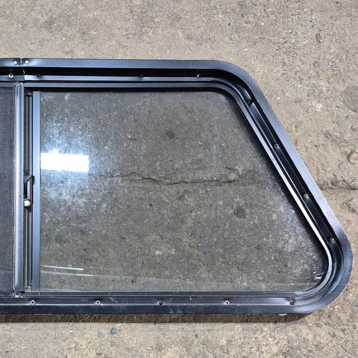 Used Slanted Black Radius Opening Window - 41.75" X 17 1/2" X 1.875" - Young Farts RV Parts