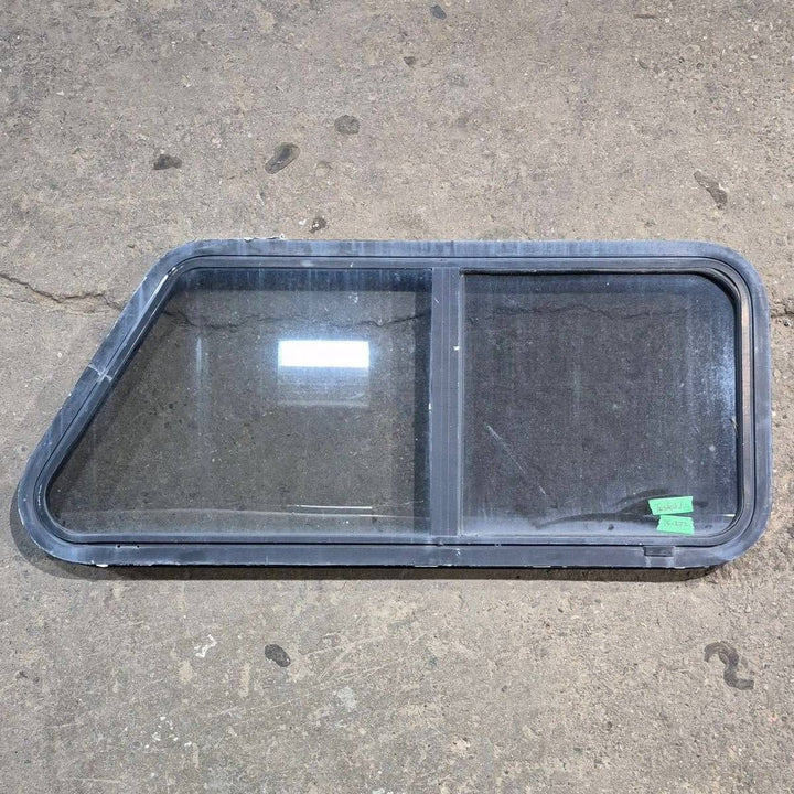 Used Slanted Black Radius Opening Window - 41.75" X 17 1/2" X 1.875" - Young Farts RV Parts