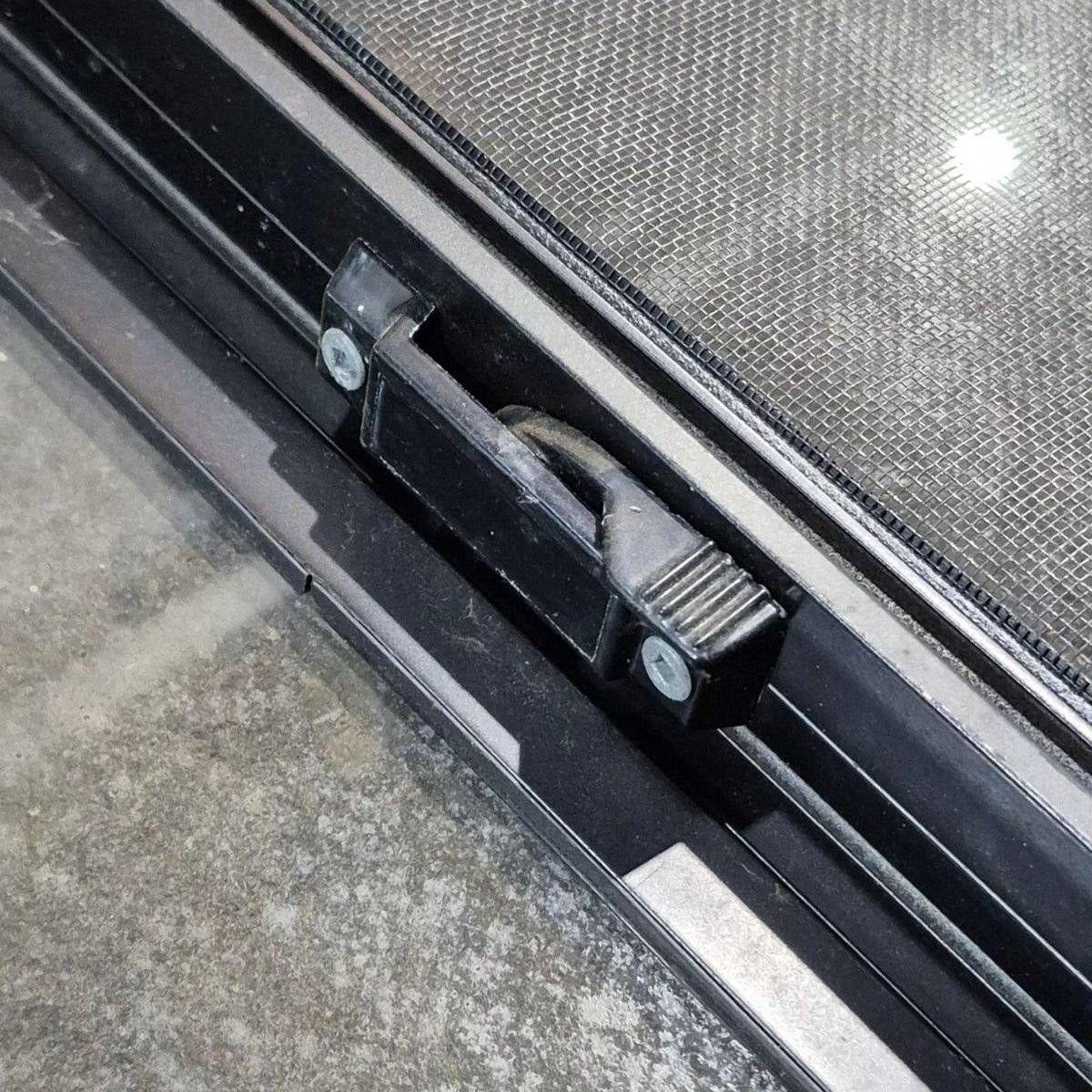 Used Slanted Black Radius Opening Window - 41.75" X 17 1/2" X 1.875" - Young Farts RV Parts