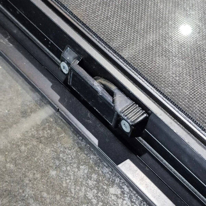 Used Slanted Black Radius Opening Window - 41.75" X 17 1/2" X 1.875" - Young Farts RV Parts
