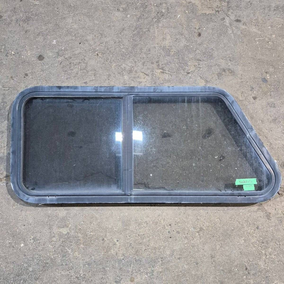 Used Slanted Black Radius Opening Window - 41.75" X 17 1/2" X 1.875" - Young Farts RV Parts