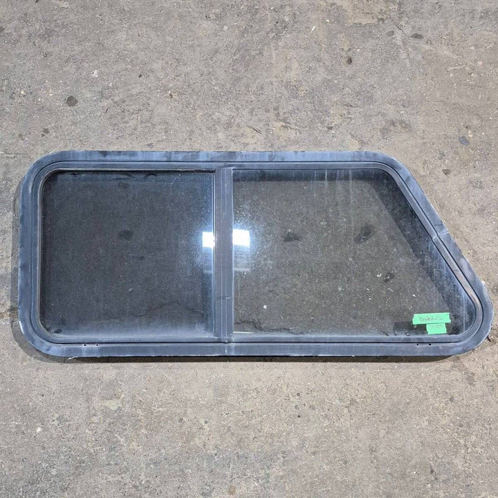 Used Slanted Black Radius Opening Window - 41.75" X 17 1/2" X 1.875" - Young Farts RV Parts