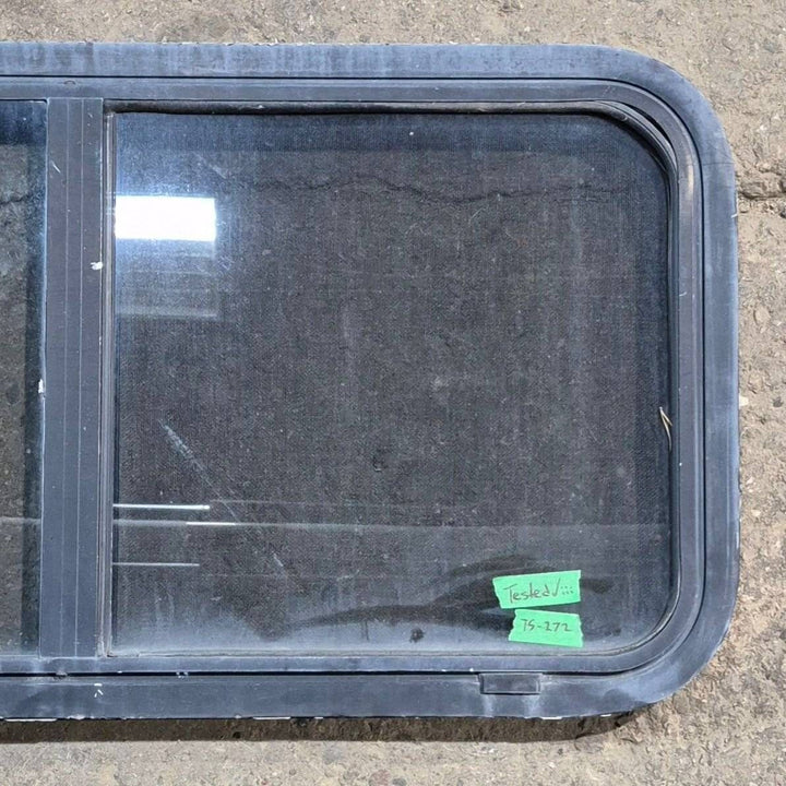 Used Slanted Black Radius Opening Window - 41.75" X 17 1/2" X 1.875" - Young Farts RV Parts