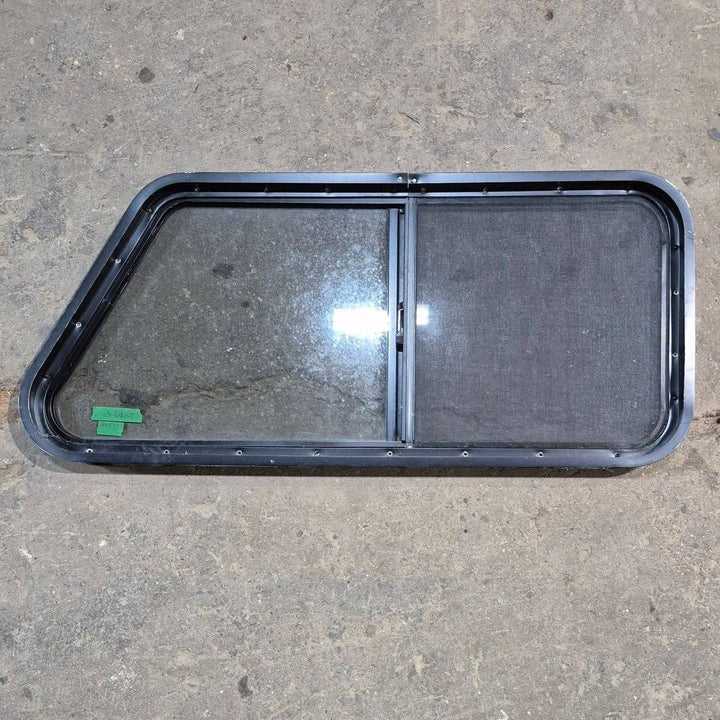 Used Slanted Black Radius Opening Window - 41.75" X 17 1/2" X 1.875" - Young Farts RV Parts