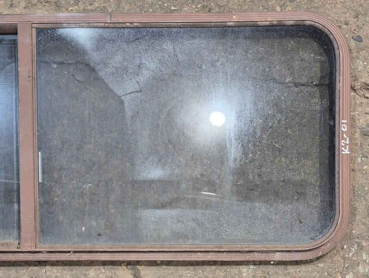Used Slanted Brown Radius Opening Window : 55 1/2" W x 19 3/4" H x 1 1/4" D - Young Farts RV Parts