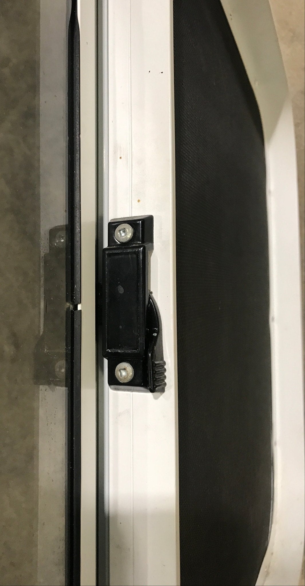 Used Slanted White Radius Opening Window : 37" W x 18 3/4" H x 1 7/8" D - Young Farts RV Parts