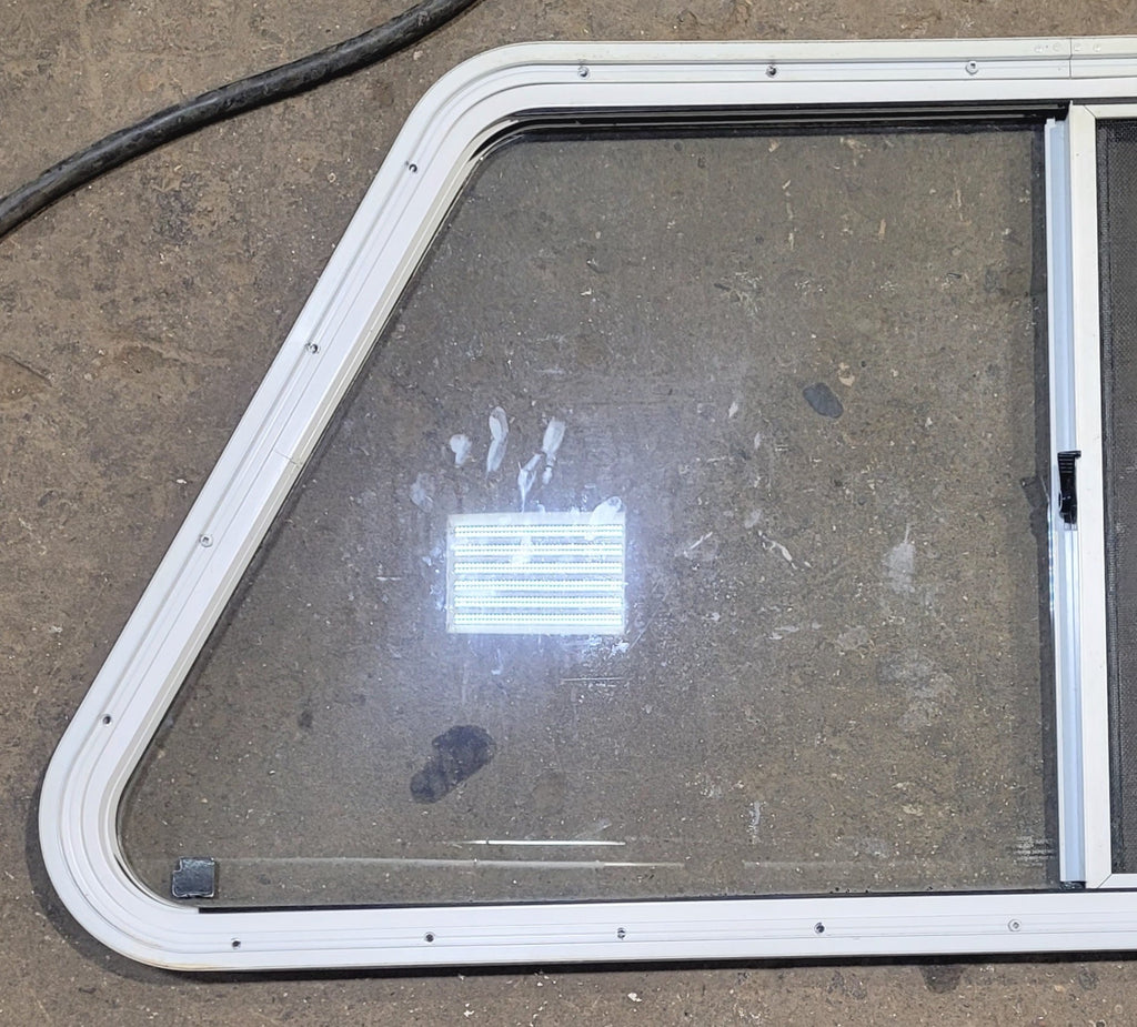 Used Slanted White Radius Opening Window : 41 1/4" W x 21 1/2" H x 1 1/4" D - Young Farts RV Parts