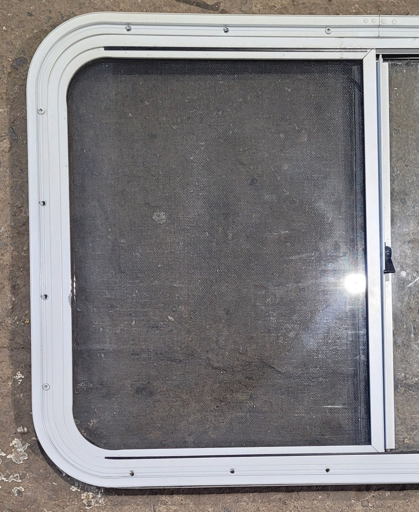 Used Slanted White Radius Opening Window : 41 1/4" W x 21 1/2" H x 1 1/4" D - Young Farts RV Parts