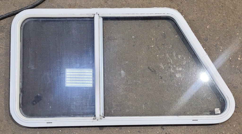 Used Slanted White Radius Opening Window : 41 1/4" W x 21 1/2" H x 1 1/4" D - Young Farts RV Parts