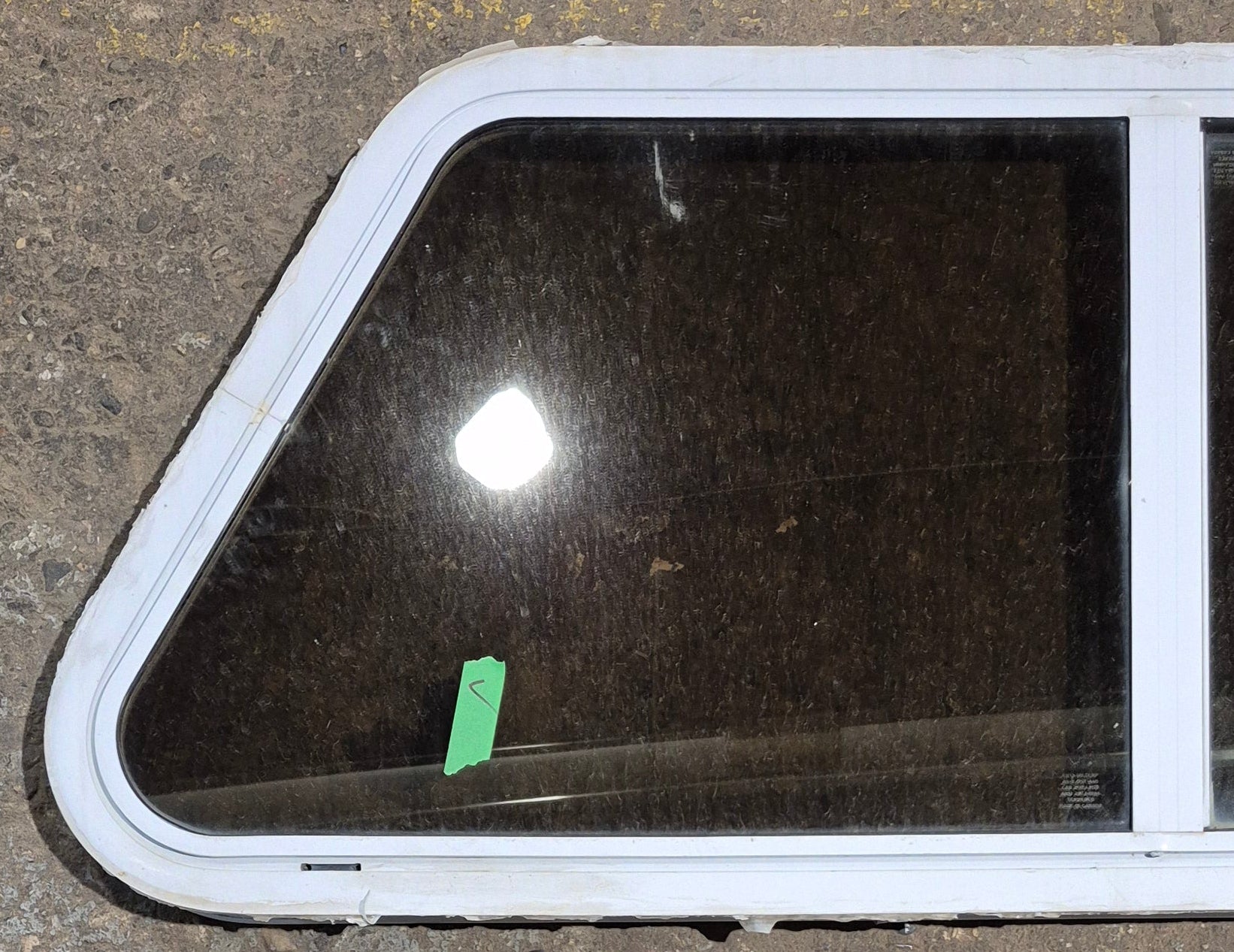 Used Slanted White Radius Opening Window : 41 3/4" W x 17 1/2" H x 1 7/8" D - Young Farts RV Parts