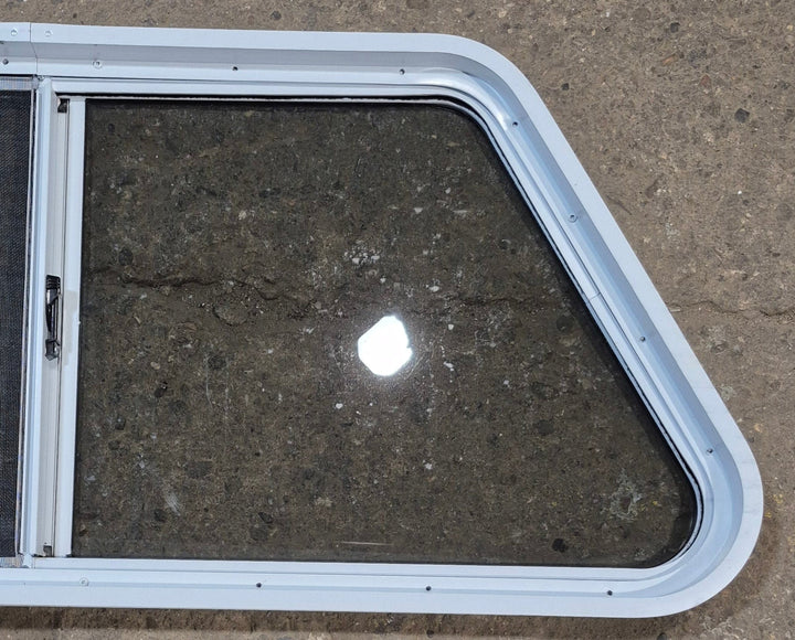 Used Slanted White Radius Opening Window : 41 3/4" W x 18 3/4" H x 1 7/8" D - Young Farts RV Parts