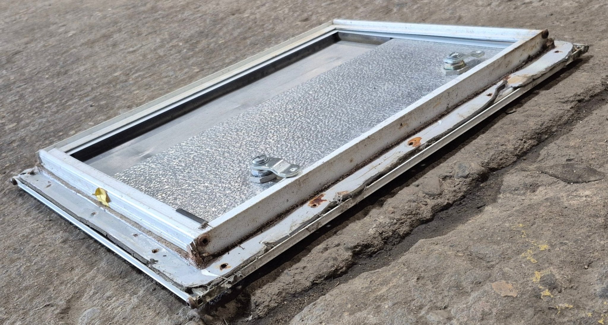 Used Square Cornered Battery/ Propane Cargo Door 16 x 11 7/8 x 3/4"D - Young Farts RV Parts