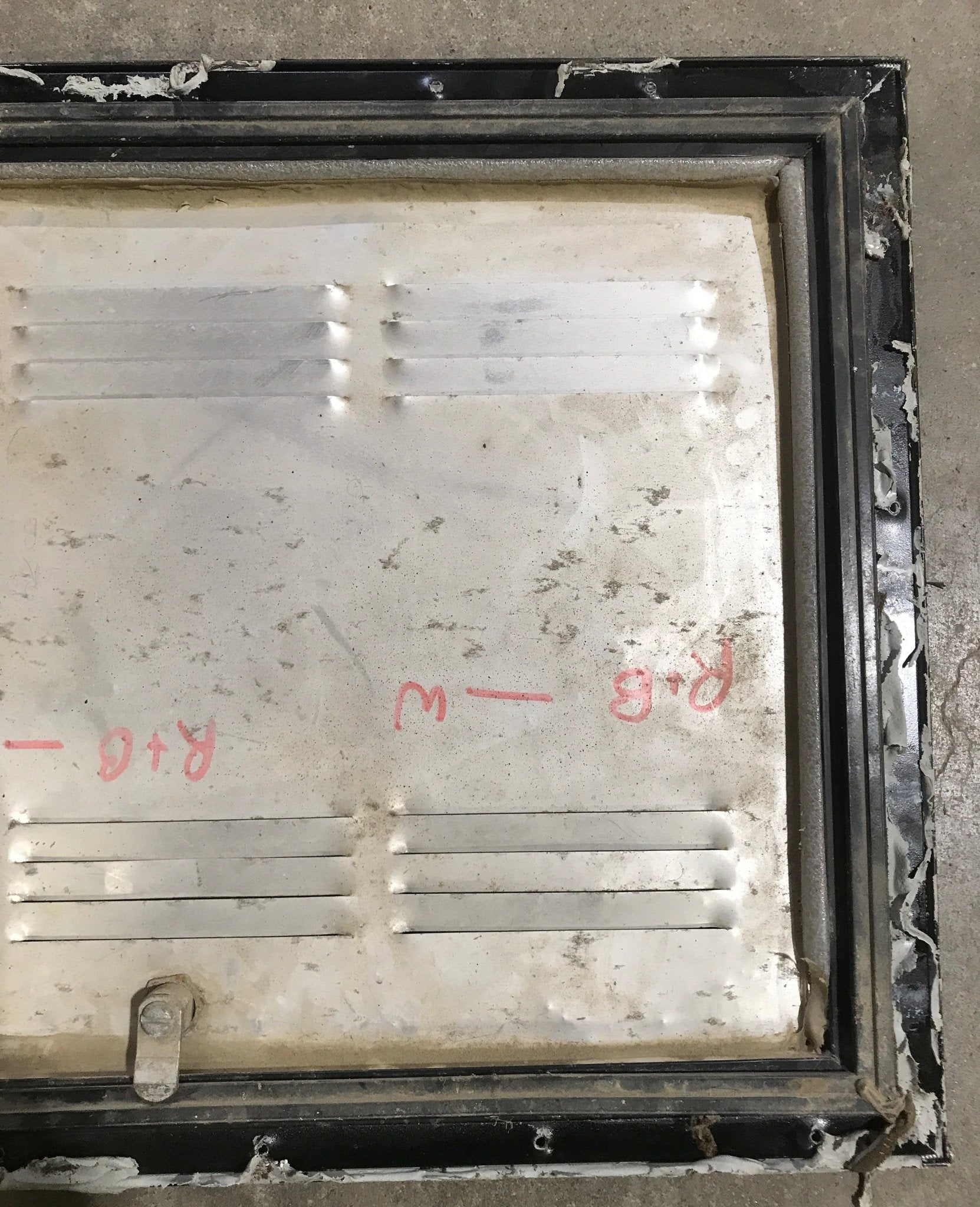 Used Square Cornered Battery/ Propane Cargo Door 20 3/4" x 14 3/4" x 3/4 "D - Young Farts RV Parts