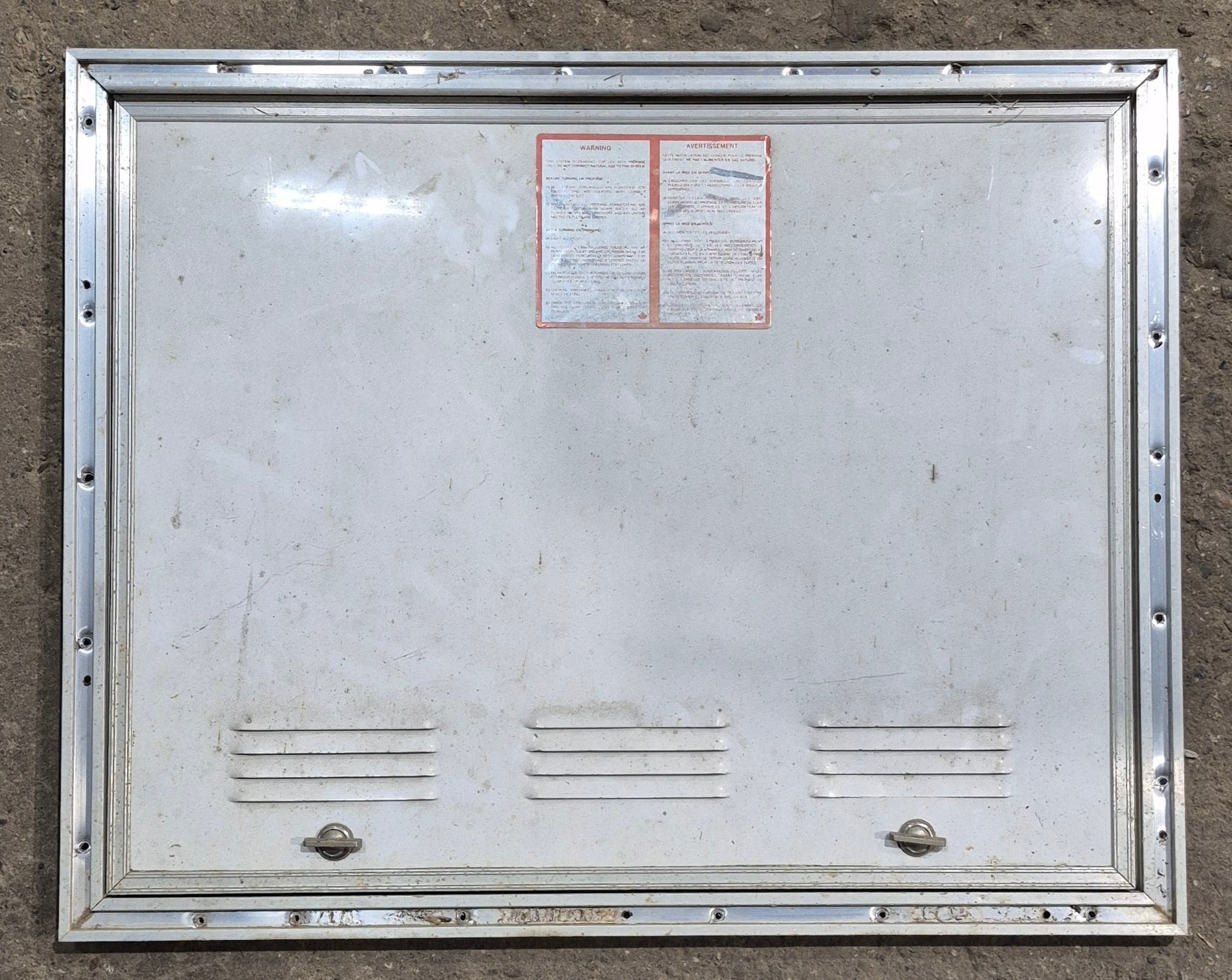 Used Square Cornered Battery/ Propane Cargo Door 25 1/4" x 19 3/4" x 5/8" - Young Farts RV Parts