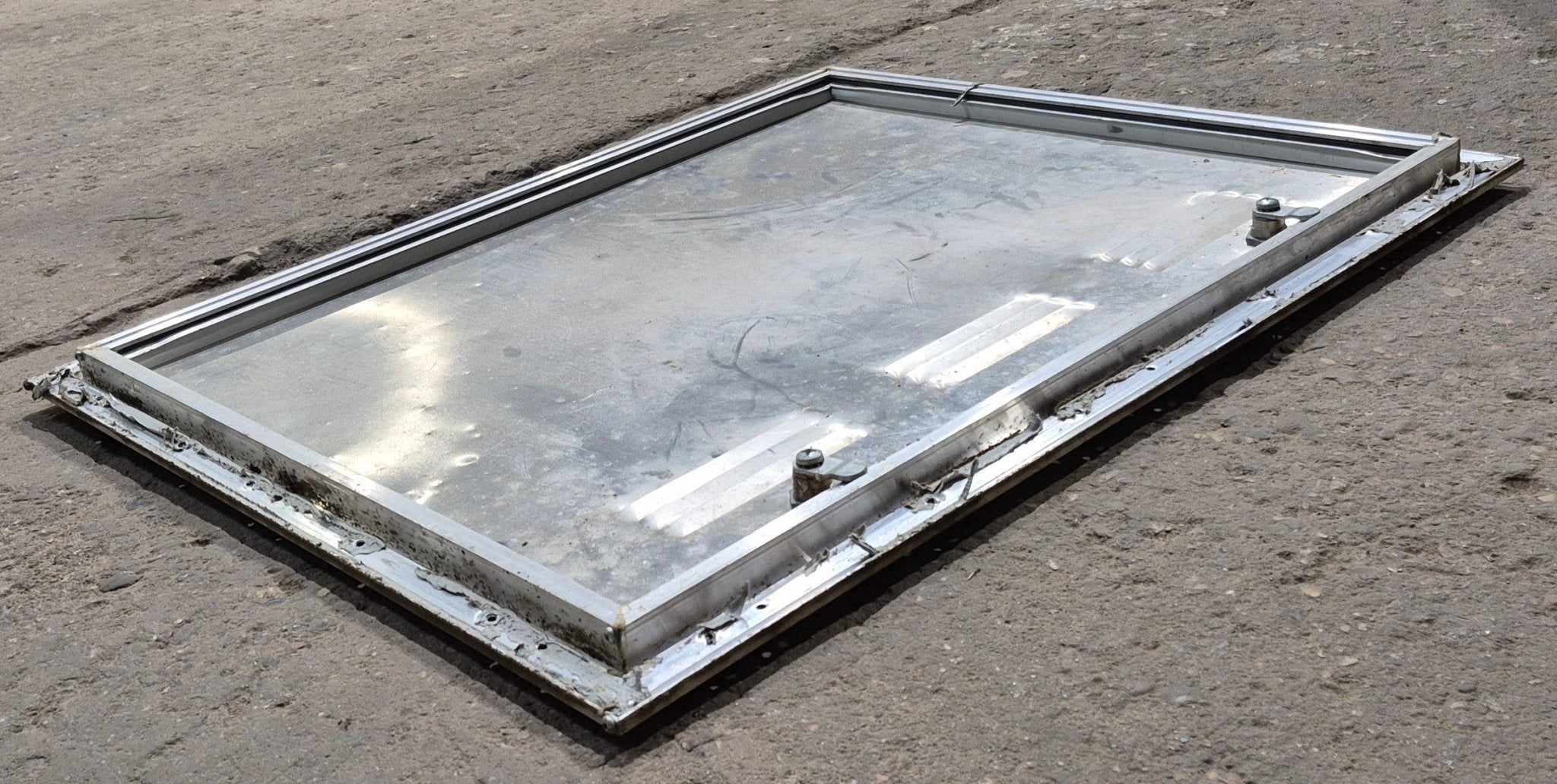 Used Square Cornered Battery/ Propane Cargo Door 25 1/4" x 19 3/4" x 5/8" - Young Farts RV Parts
