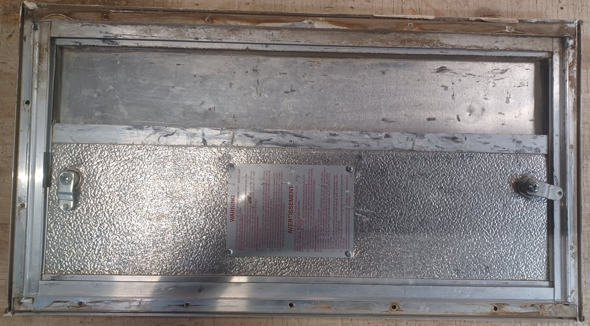 Used Square Cornered Battery/Propane Cargo Door 23 1/4" x 11 5/8" x 7/8" D - Young Farts RV Parts