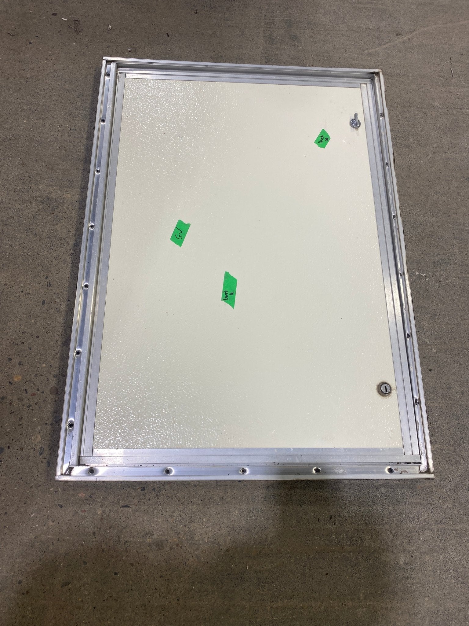 Used Square Cornered Cargo Door 29 1/2" W x 21 3/4" H X 3/4" D - Young Farts RV Parts