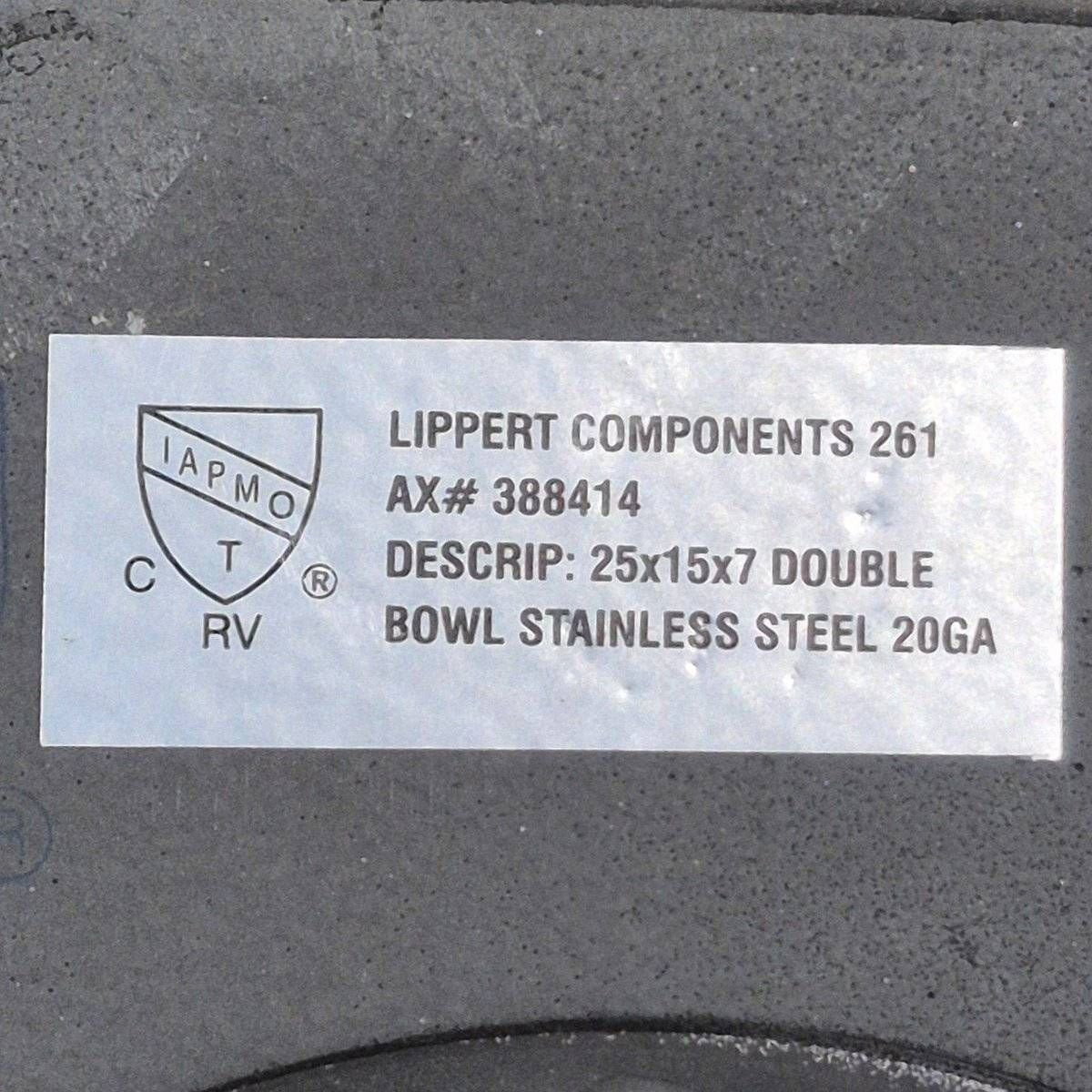 Used Stainless Steel Double Kitchen Sink - 25 1/8" X 13 1/8" - Young Farts RV Parts