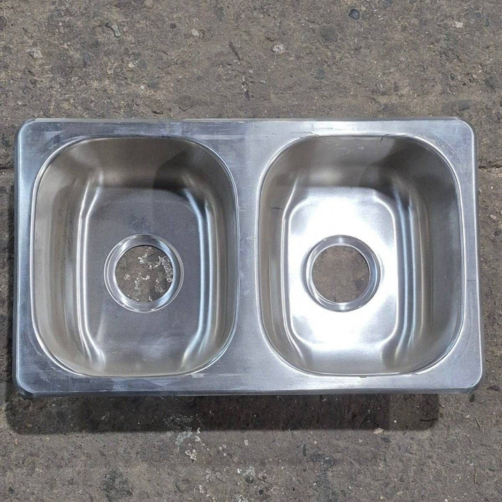 Used Stainless Steel Double Kitchen Sink - 25 1/8" X 13 1/8" - Young Farts RV Parts