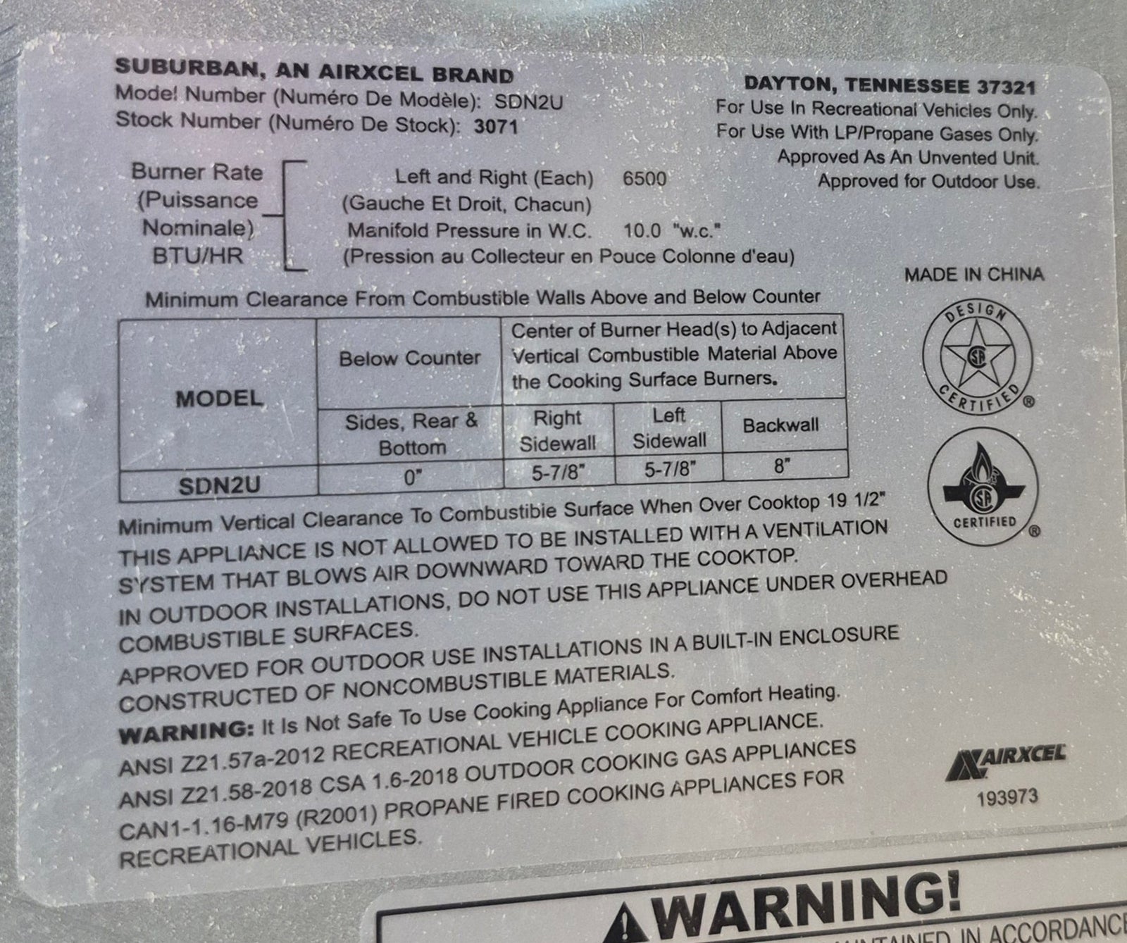 Used Suburban 2 Burner RV Cooktop - SDN2U - Young Farts RV Parts