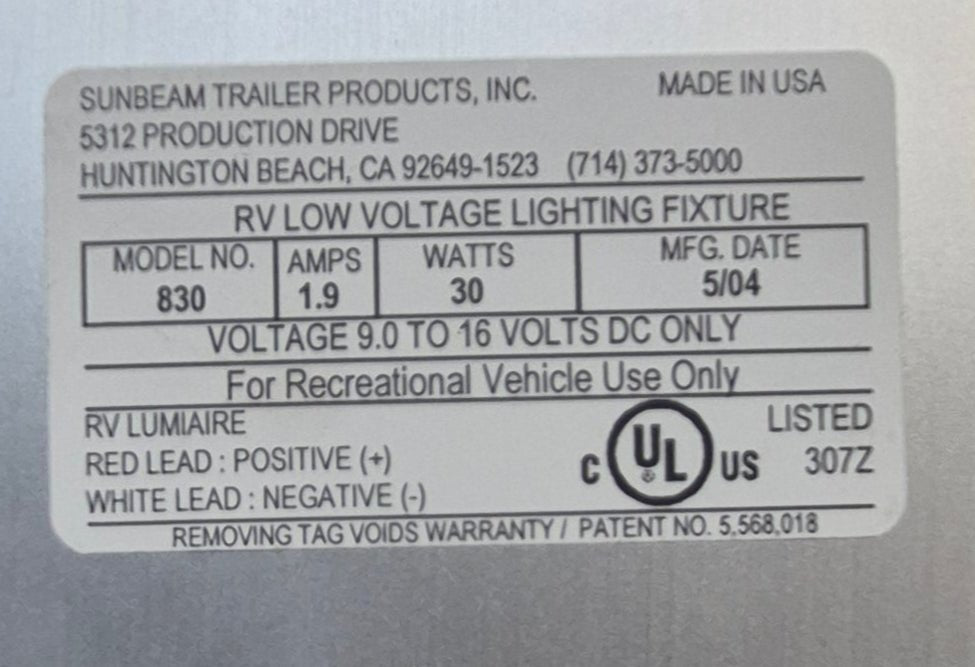 Used Sunbeam Dual Fluorescent Light Fixture Model 830 - Young Farts RV Parts