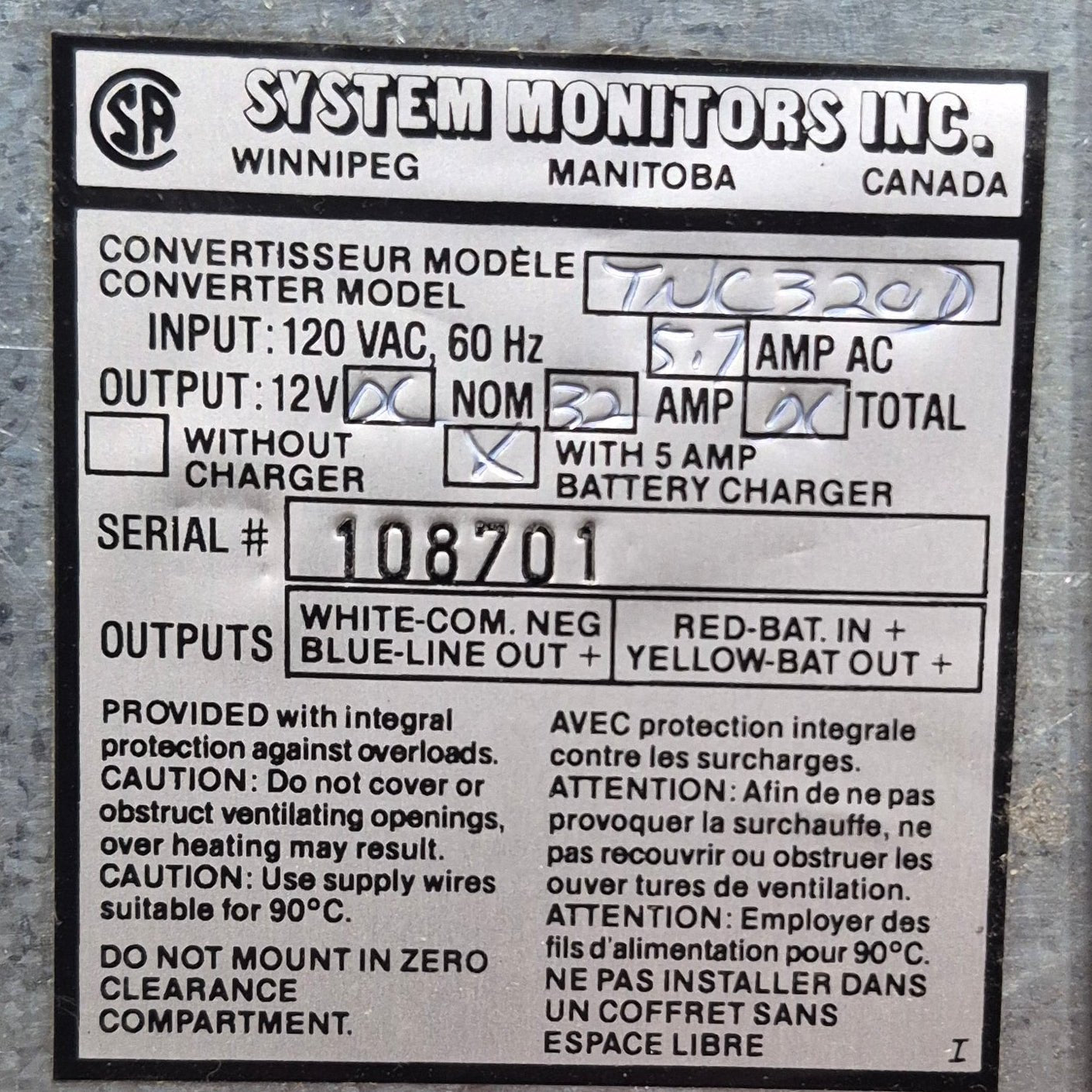 Used System Monitors Converter, 32 AMP - TNC320D - Young Farts RV Parts