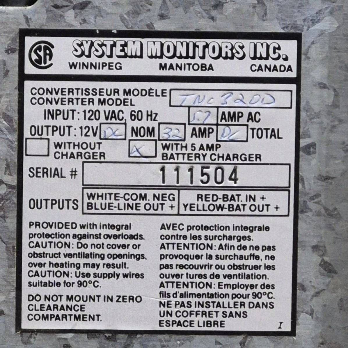Used System Monitors Converter, 32 AMP - TNC320D - Young Farts RV Parts
