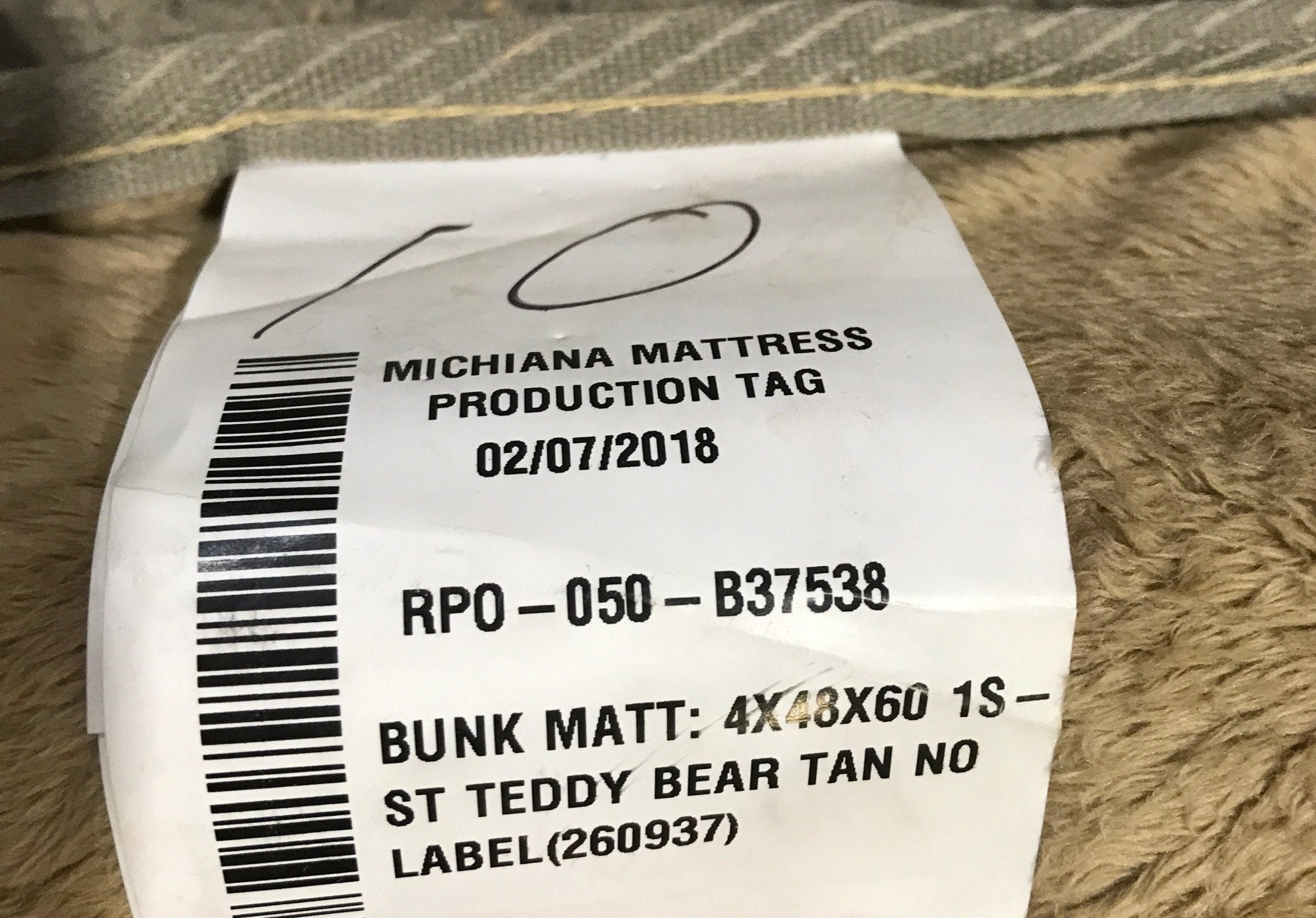 Used Teddy Bear Bunk Mattress 60" x 48" x 4" D - Young Farts RV Parts