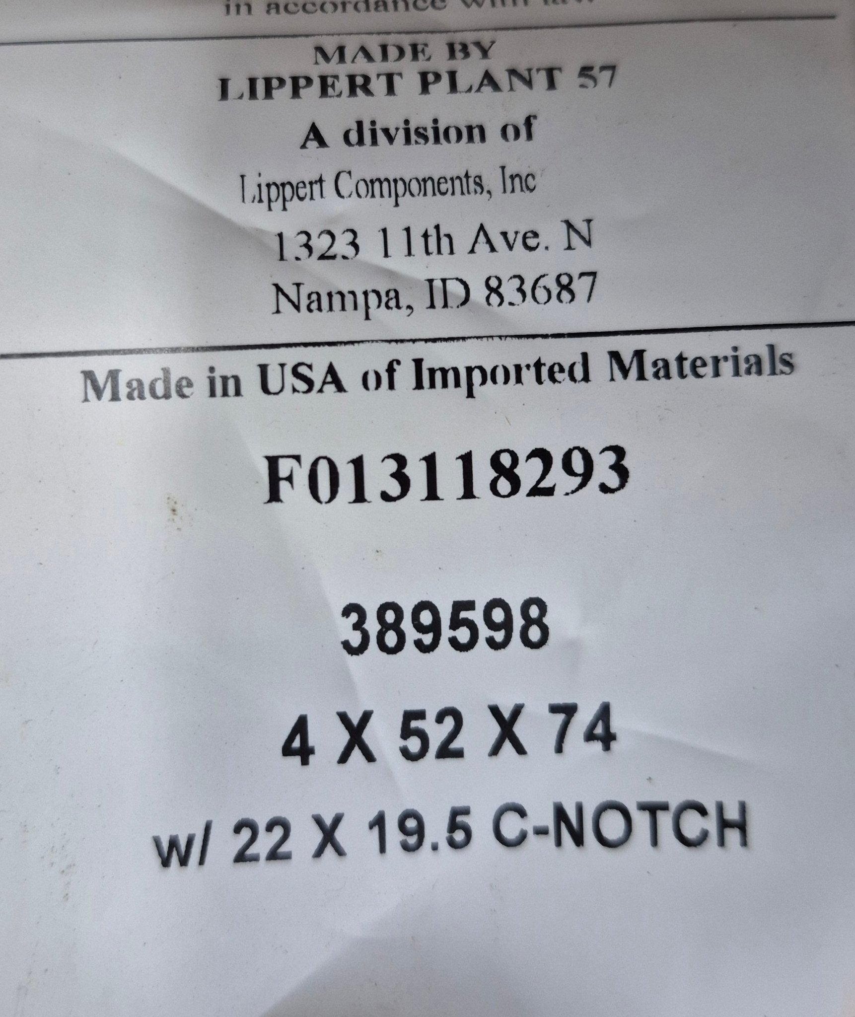 Used Teddy Bear Bunk Mattress 74" x 52" x 4" D - with diagonal cut corner - Young Farts RV Parts