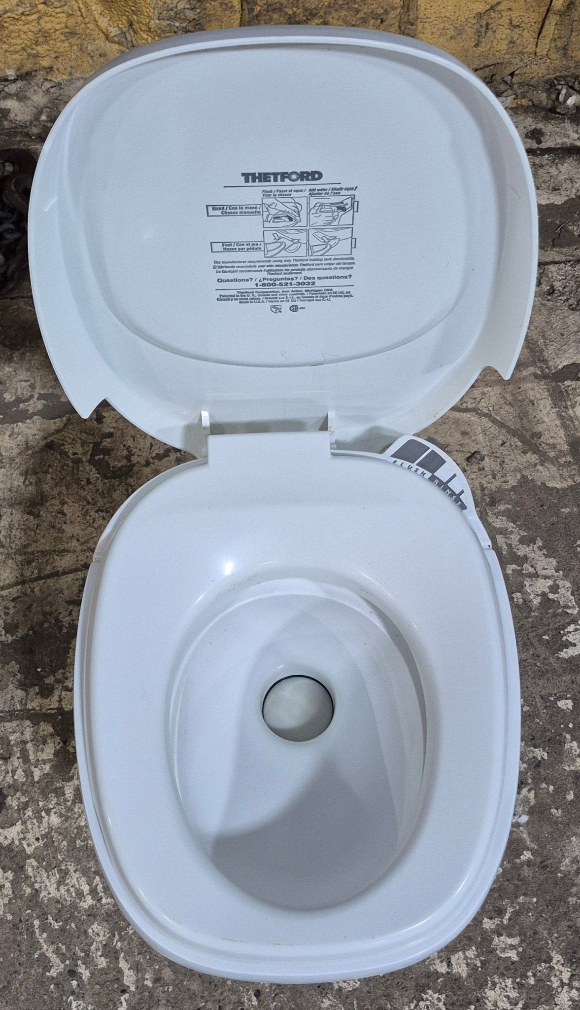 Used Thetford Toilet, High, Hand Flush - 24973 , AQUA MAGIC IV - Young Farts RV Parts