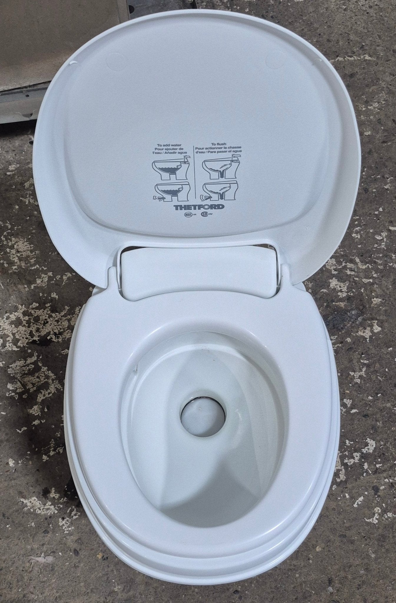 Used Thetford Toilet, High Profile, Foot Flush, Off White - Aqua - Magic V , 31652 - Young Farts RV Parts