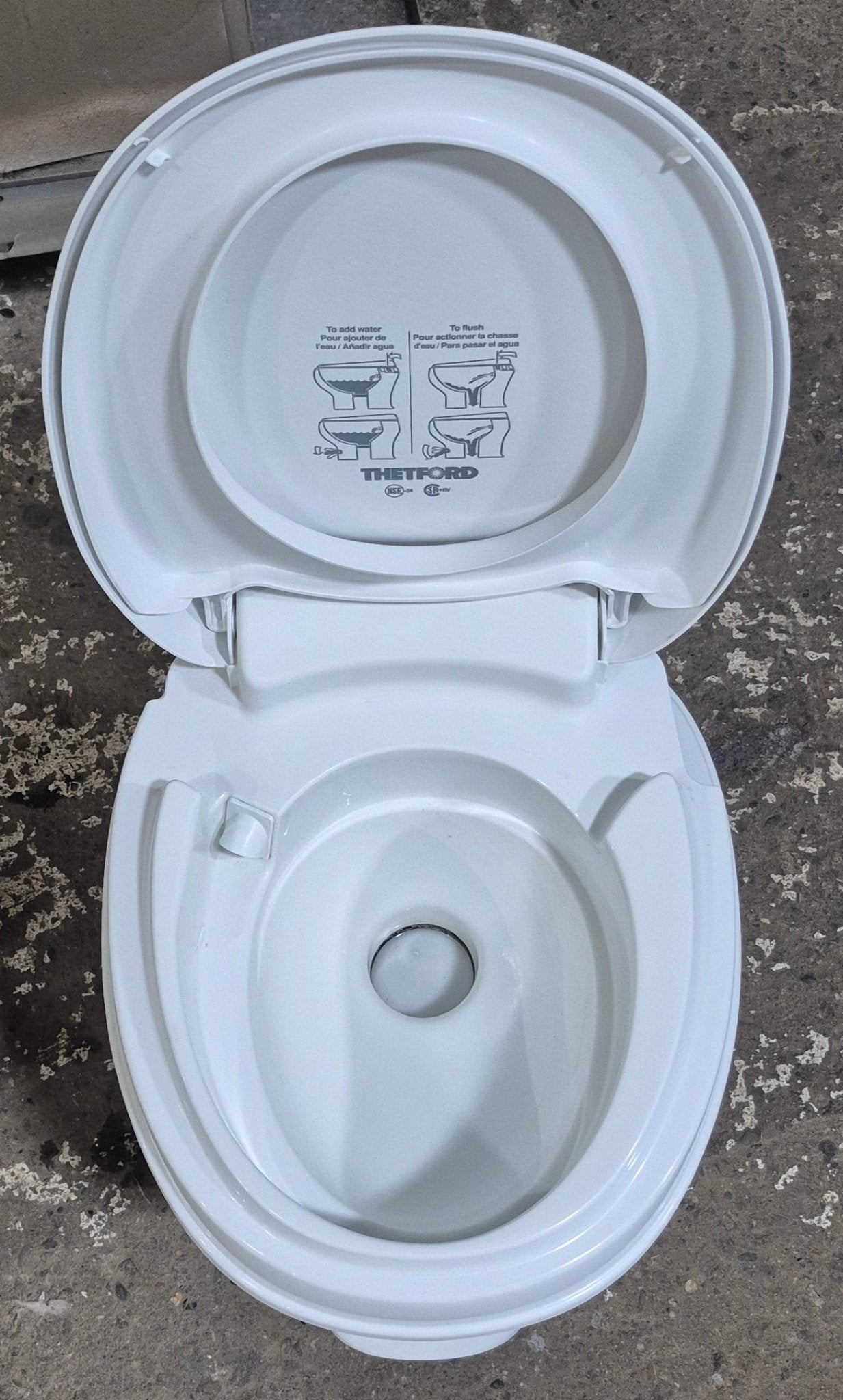 Used Thetford Toilet, High Profile, Foot Flush, Off White - Aqua - Magic V , 31652 - Young Farts RV Parts