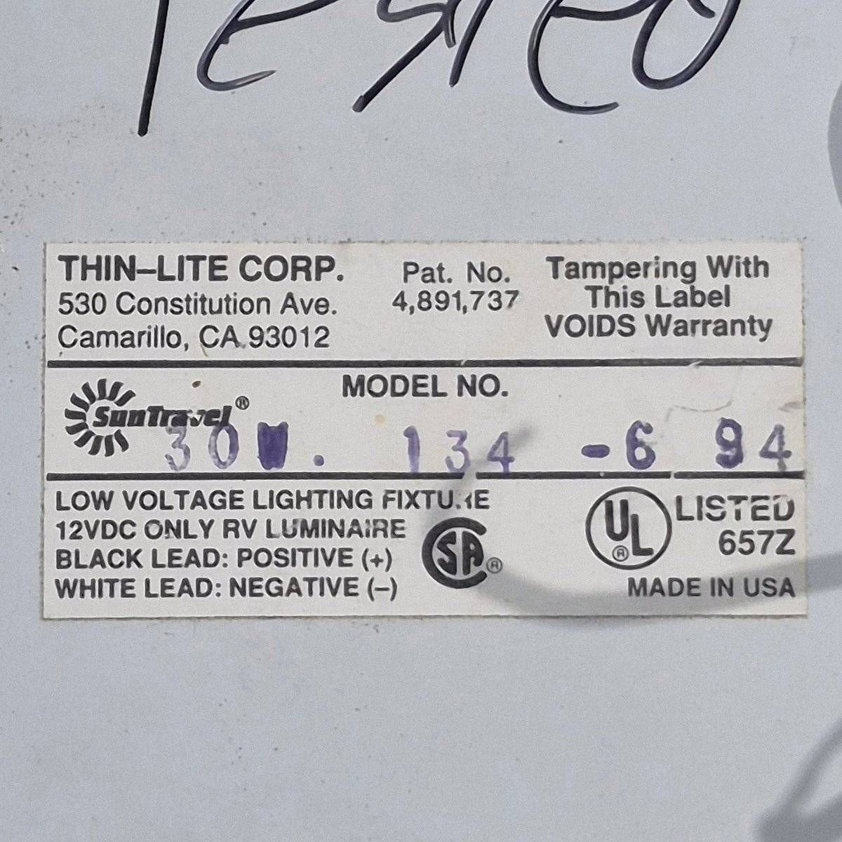Used Thin-Lite Dual Fluorescent Light Fixture - Model 134 - Young Farts RV Parts