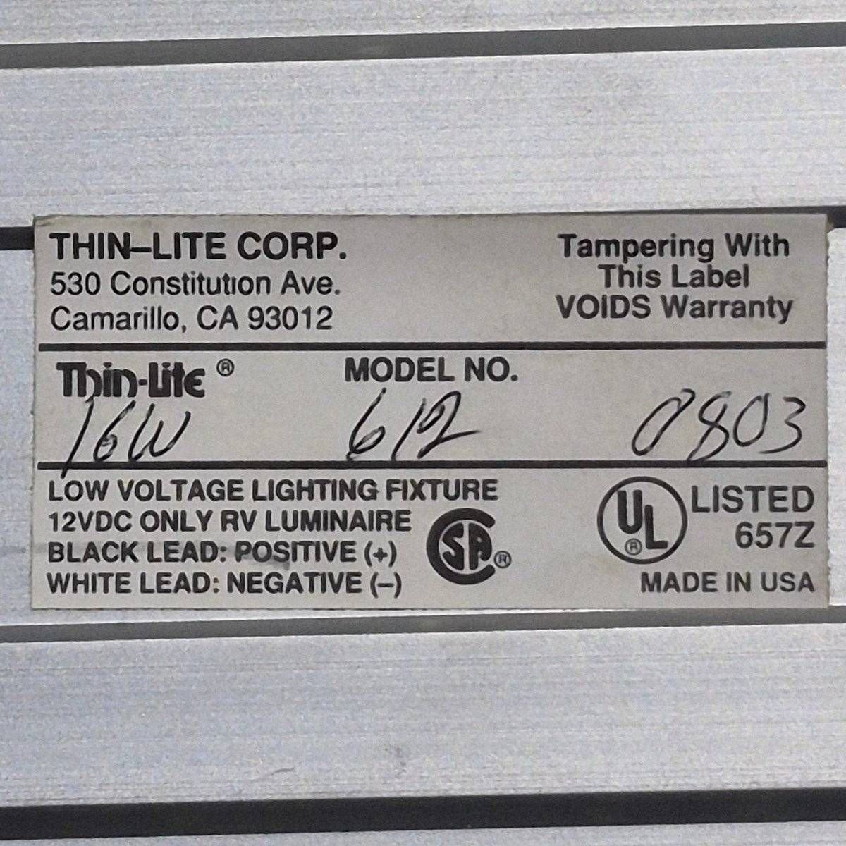 Used Thin-Lite Dual Fluorescent Light Fixture - Model 612 - Young Farts RV Parts