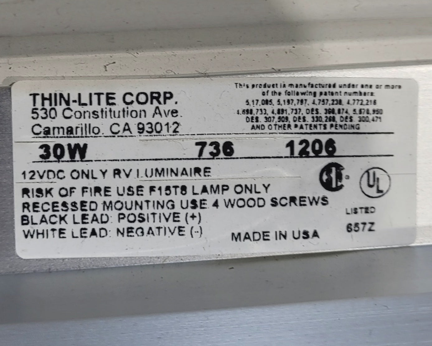 Used Thin - Lite Dual Fluorescent Light Fixture Model 736 - Young Farts RV Parts