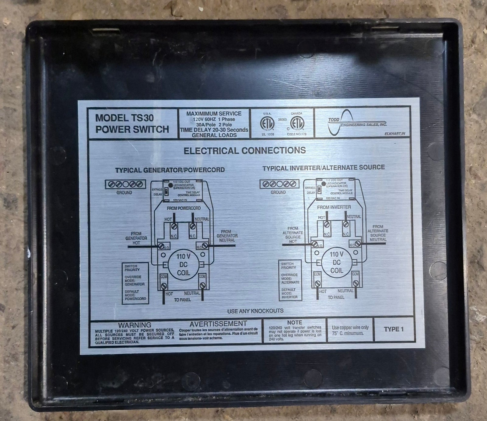 Used Todd Engineering Power Transfer Switch Model TS30 - Young Farts RV Parts