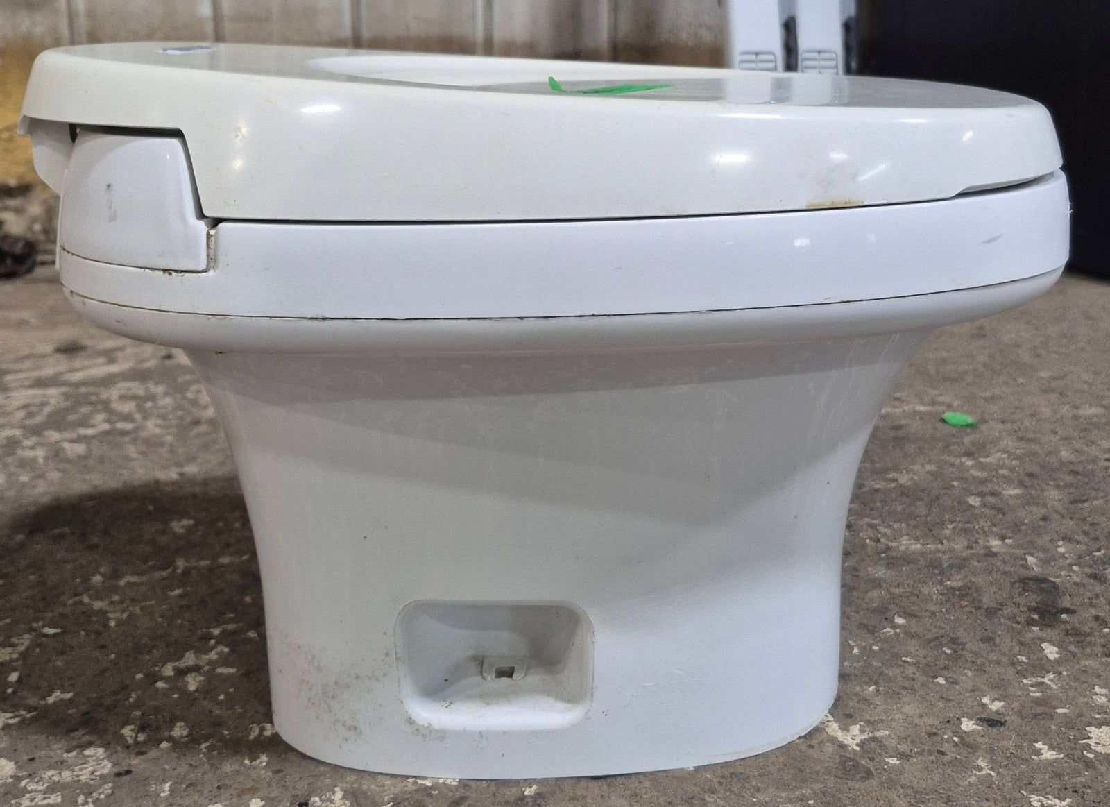 Used Toilet Complete Thetford Aqua - Magic IV (Low) Hand Flush - Off - White 24919 - Young Farts RV Parts