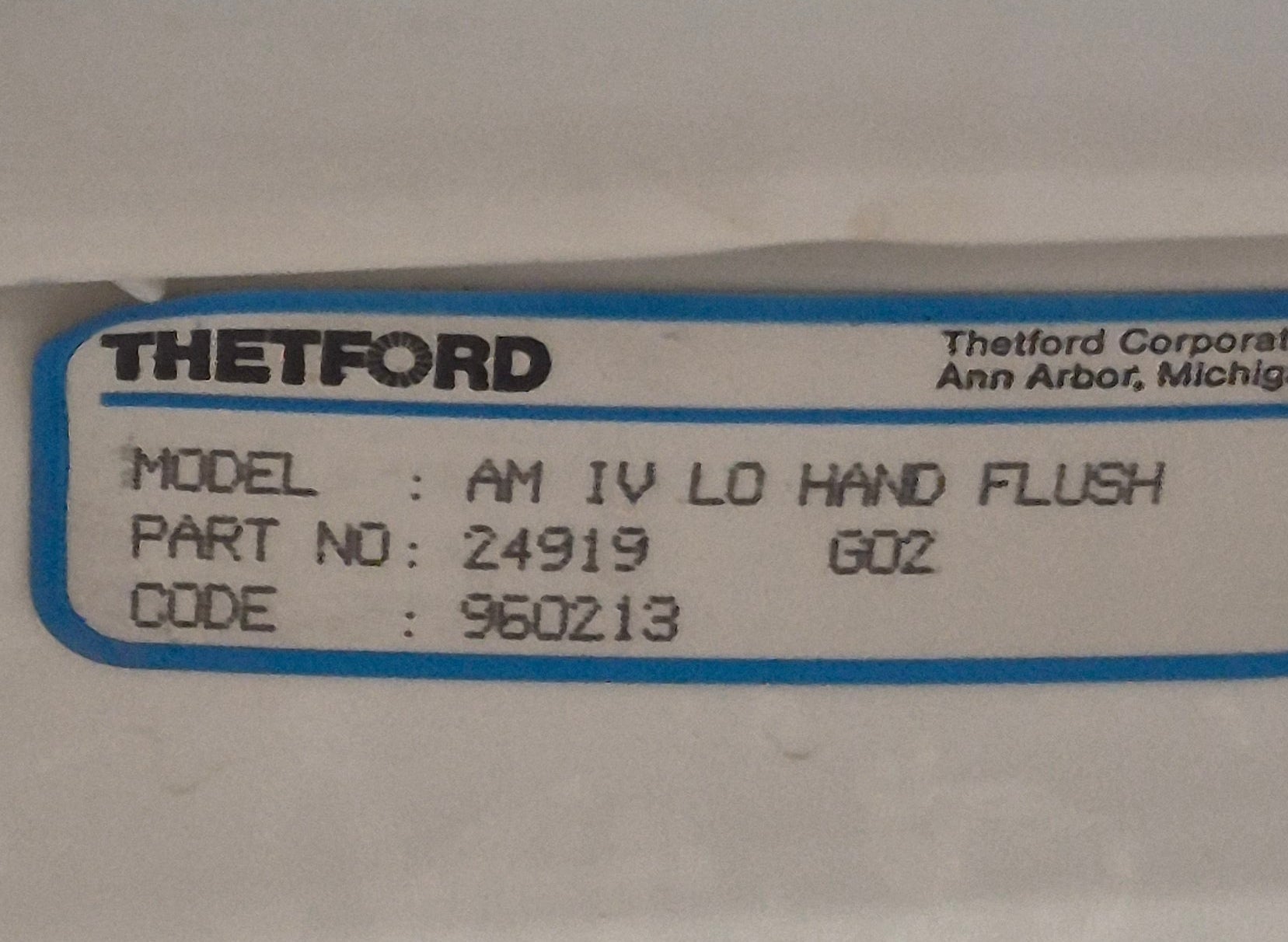 Used Toilet Complete Thetford Aqua - Magic IV (Low) Hand Flush - Off - White 24919 - Young Farts RV Parts
