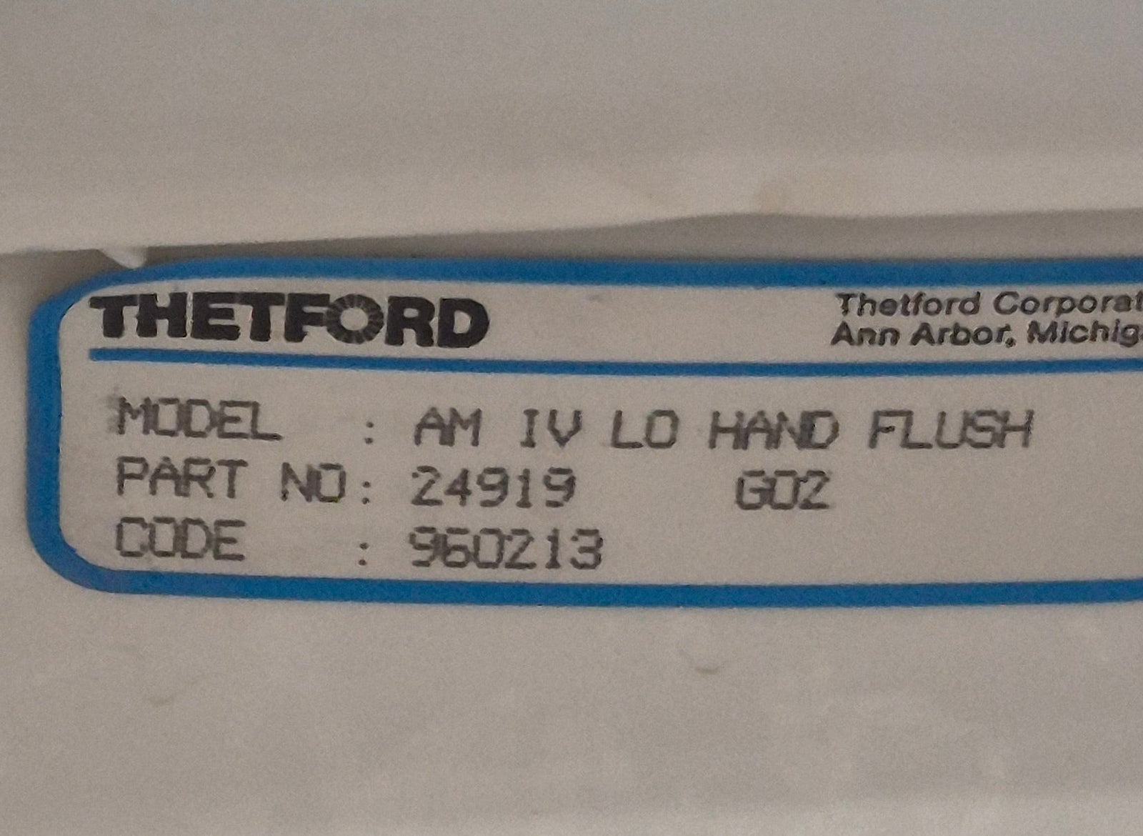 Used Toilet Complete Thetford Aqua - Magic IV (Low) Hand Flush - Off - White 24919 - Young Farts RV Parts