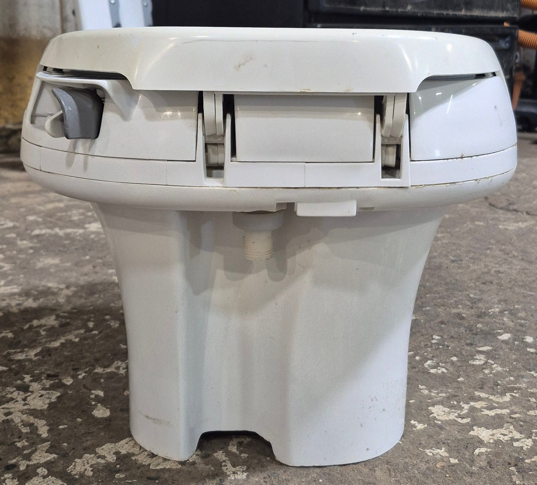 Used Toilet Complete Thetford Aqua - Magic IV (Low) Hand Flush - Off - White 24919 - Young Farts RV Parts