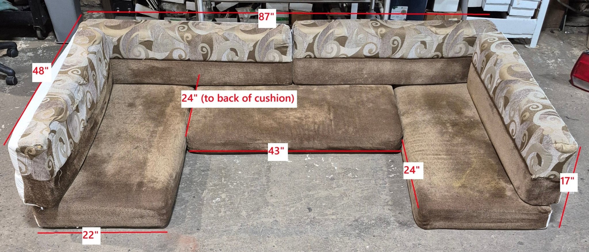 Used U - Shaped Dinette Cushion Set - 7 piece - 86" W x 17" H x 57 1/2" D - Young Farts RV Parts